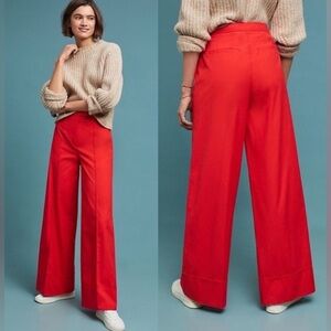 Anthropologie Poplin Wide-Leg Women's Pants Red size 4
